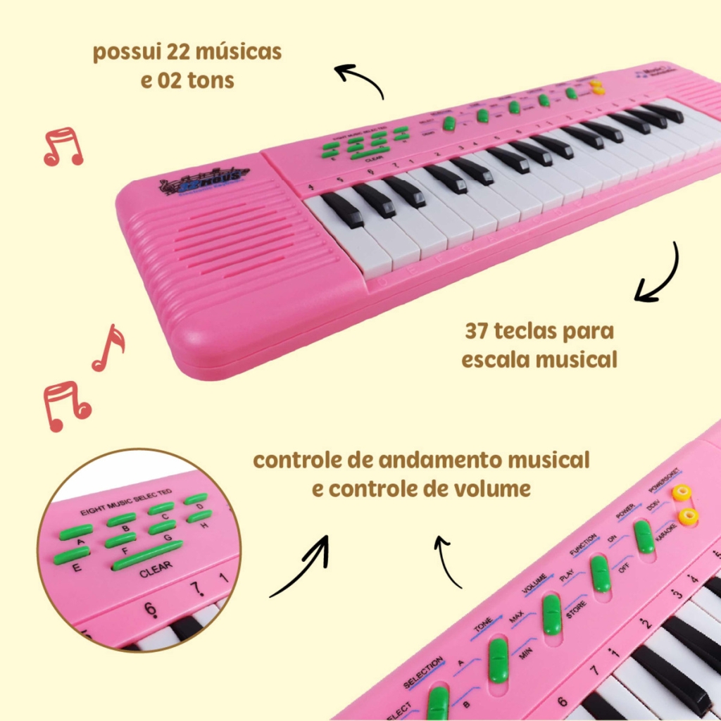 Teclado Eletrônico Musical Infantil Piano Criança A Pilha - Akymotech