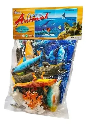 Kit Animais Marinhos Borracha Mar Oceano 12 Peças Brinquedo