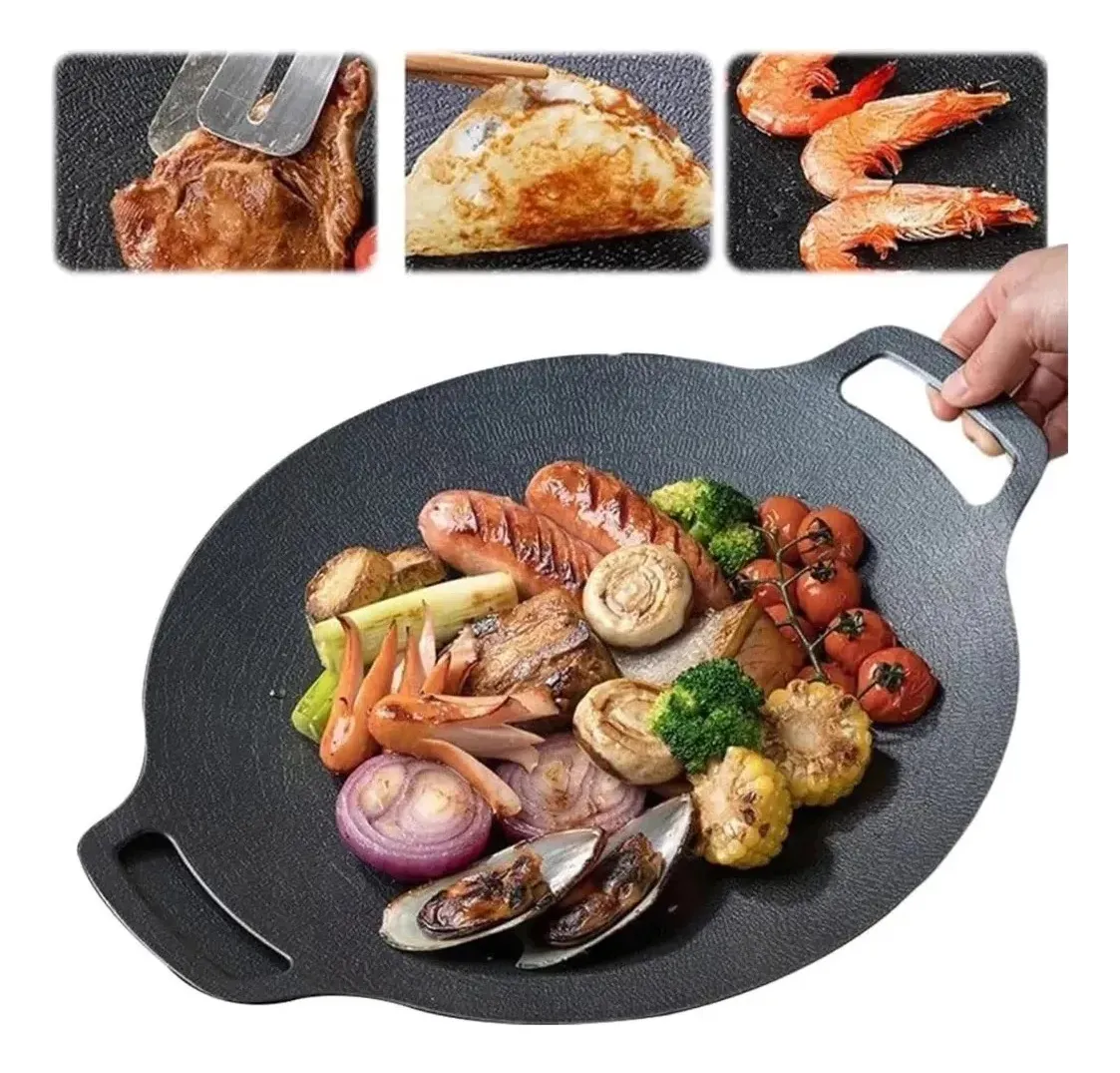 Frigideira Grill Redonda Antiaderente para Churrasco Hambúrguer Bife e Carnes